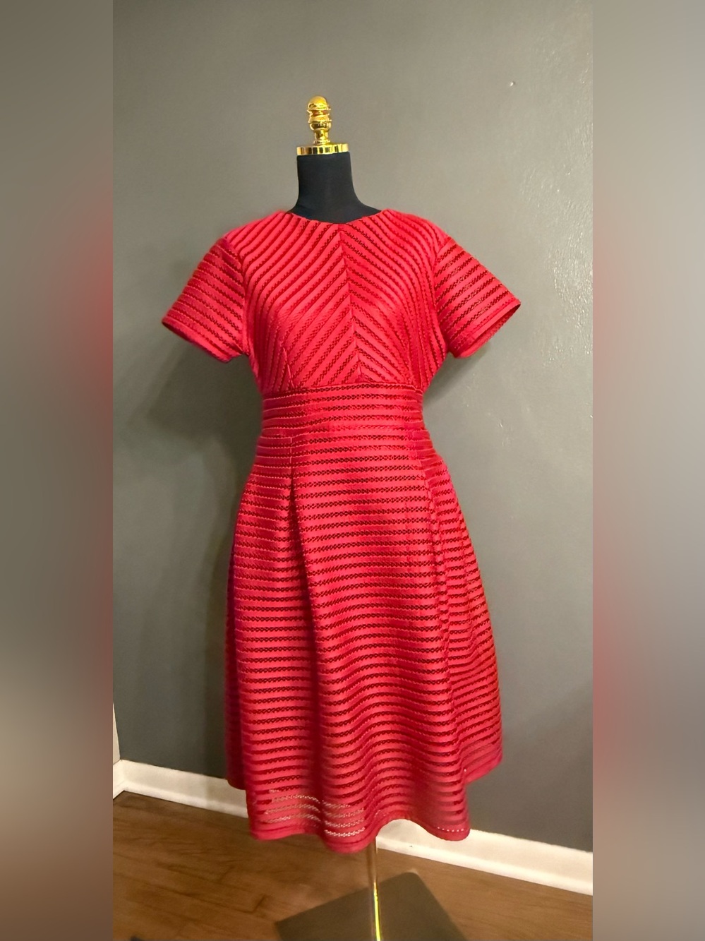 Boohoo Red Textured Fit & Flare Midi Dress